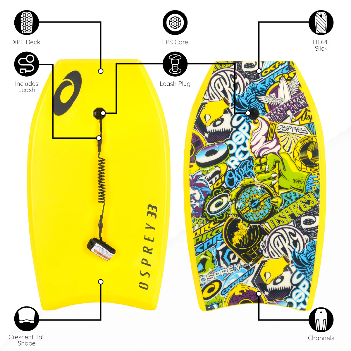 33” Kids Bodyboard – Yellow - Image 7