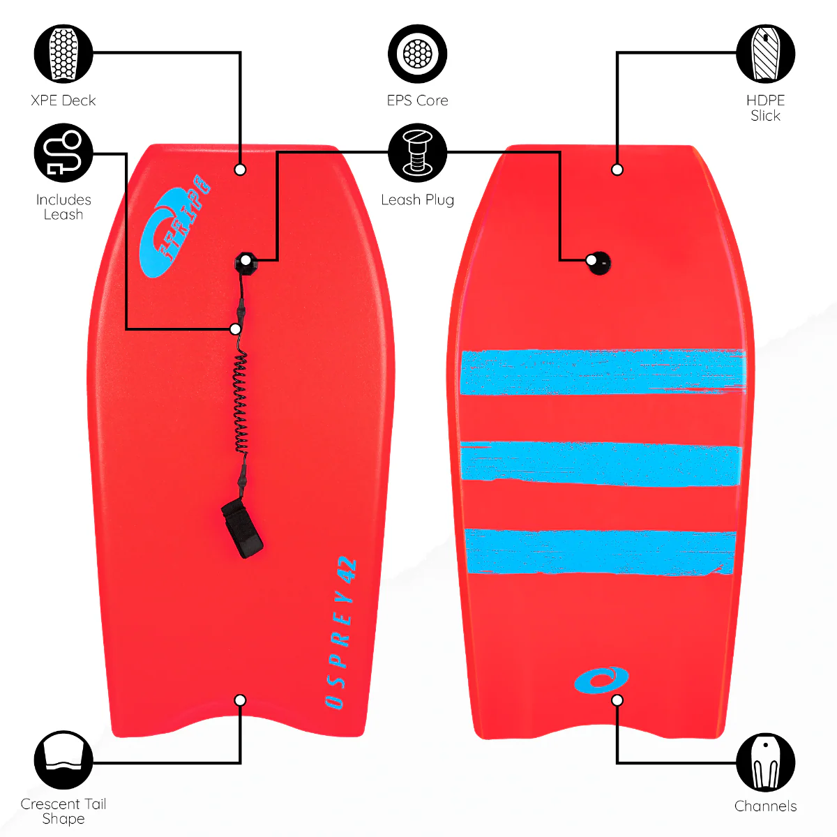 42" Bodyboard - Stripe Red - Image 6