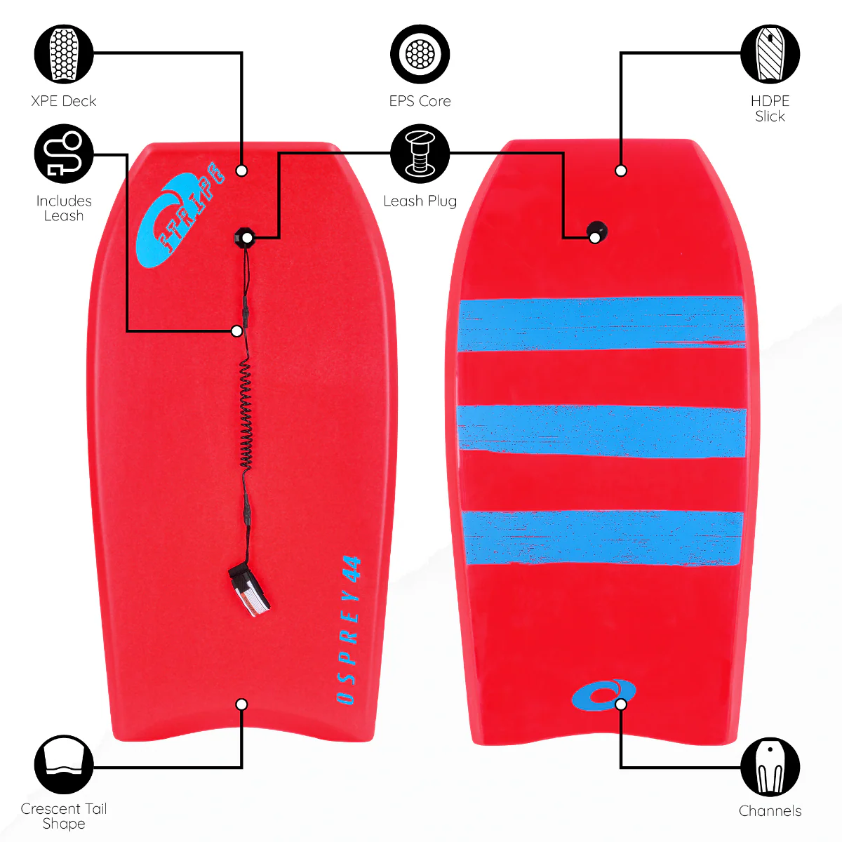 44” Bodyboard – Stripe Red - Image 7