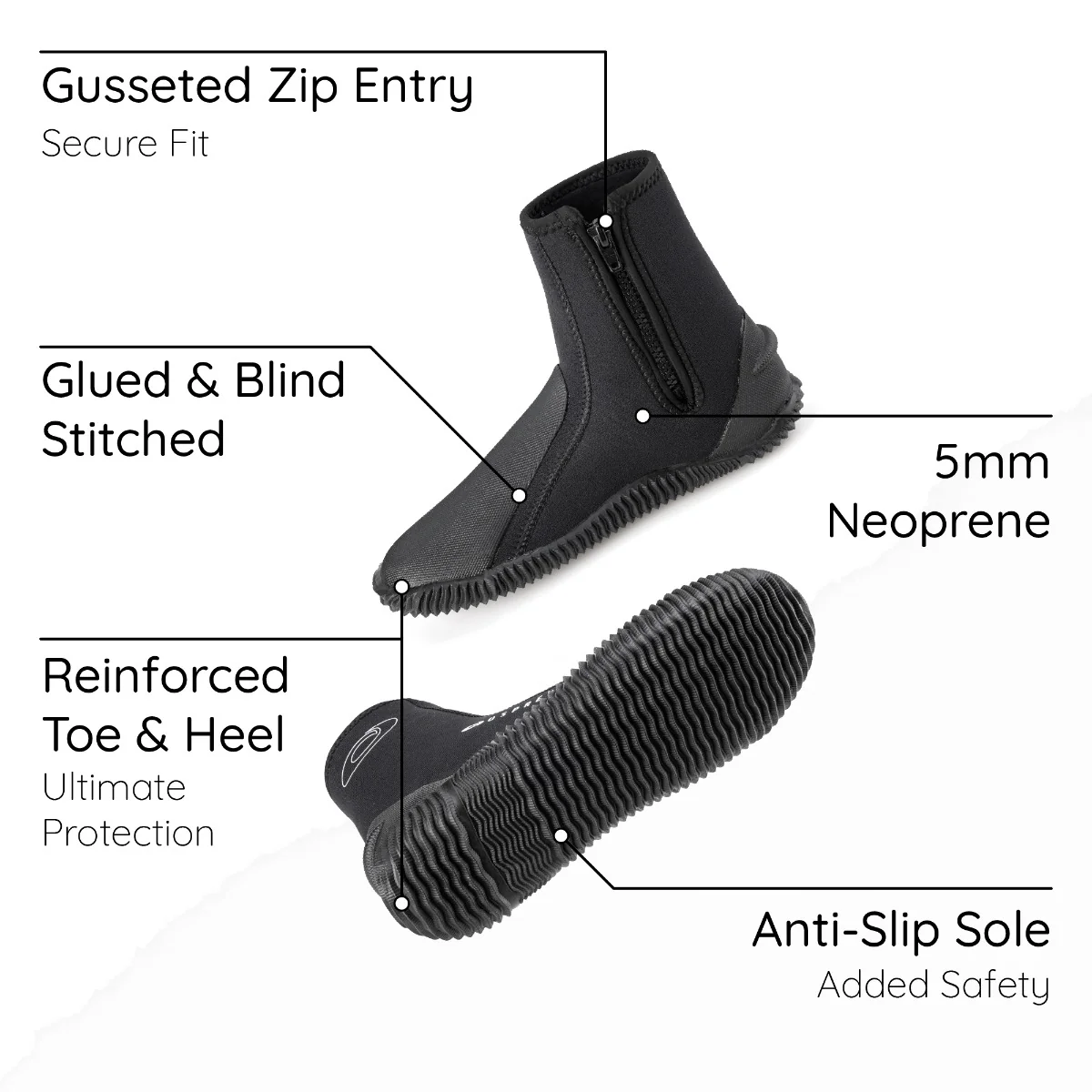 Adults 5mm Zipped Wetsuit Boots - Image 4