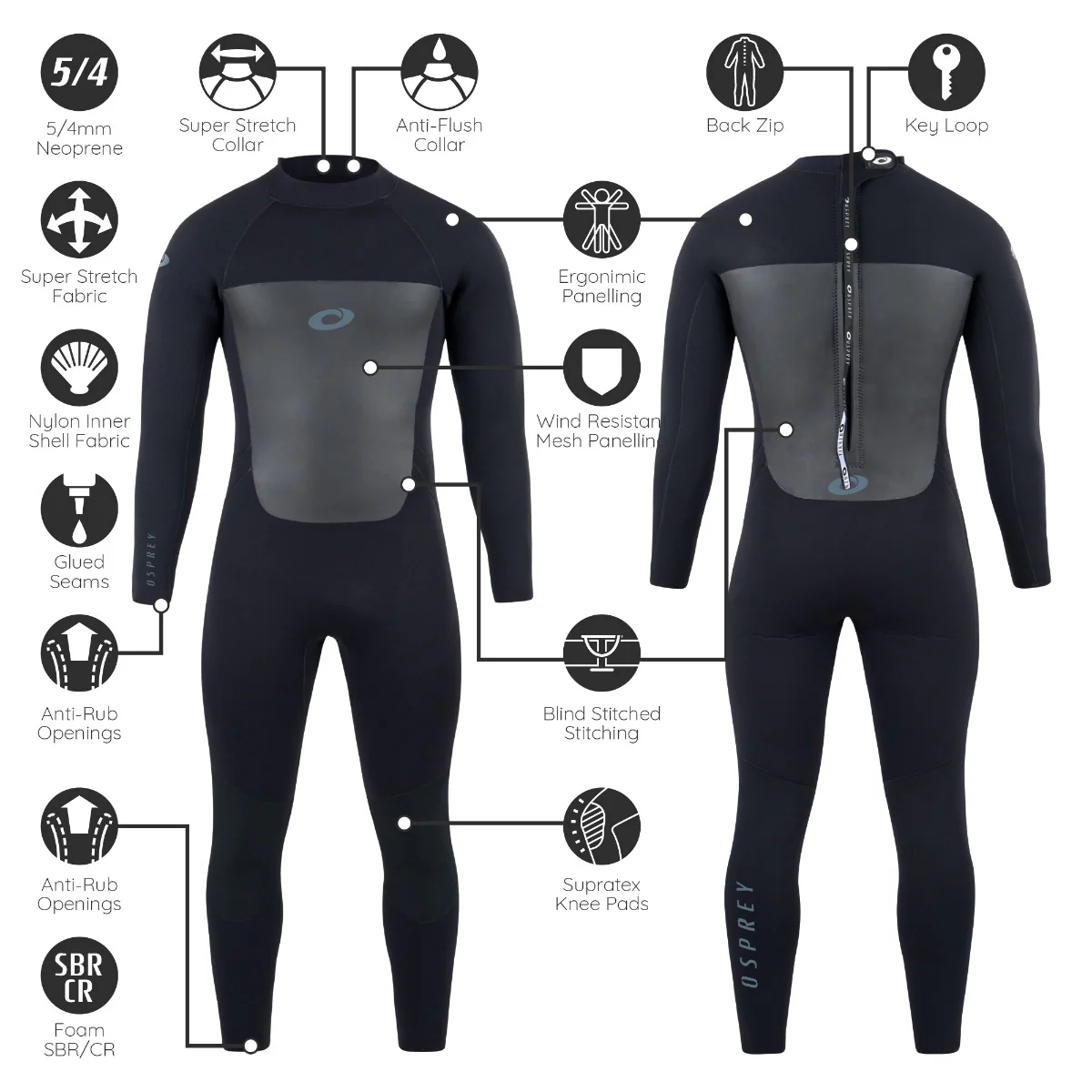 Mens 5mm Origin Full Length Wetsuit - Black - Image 6