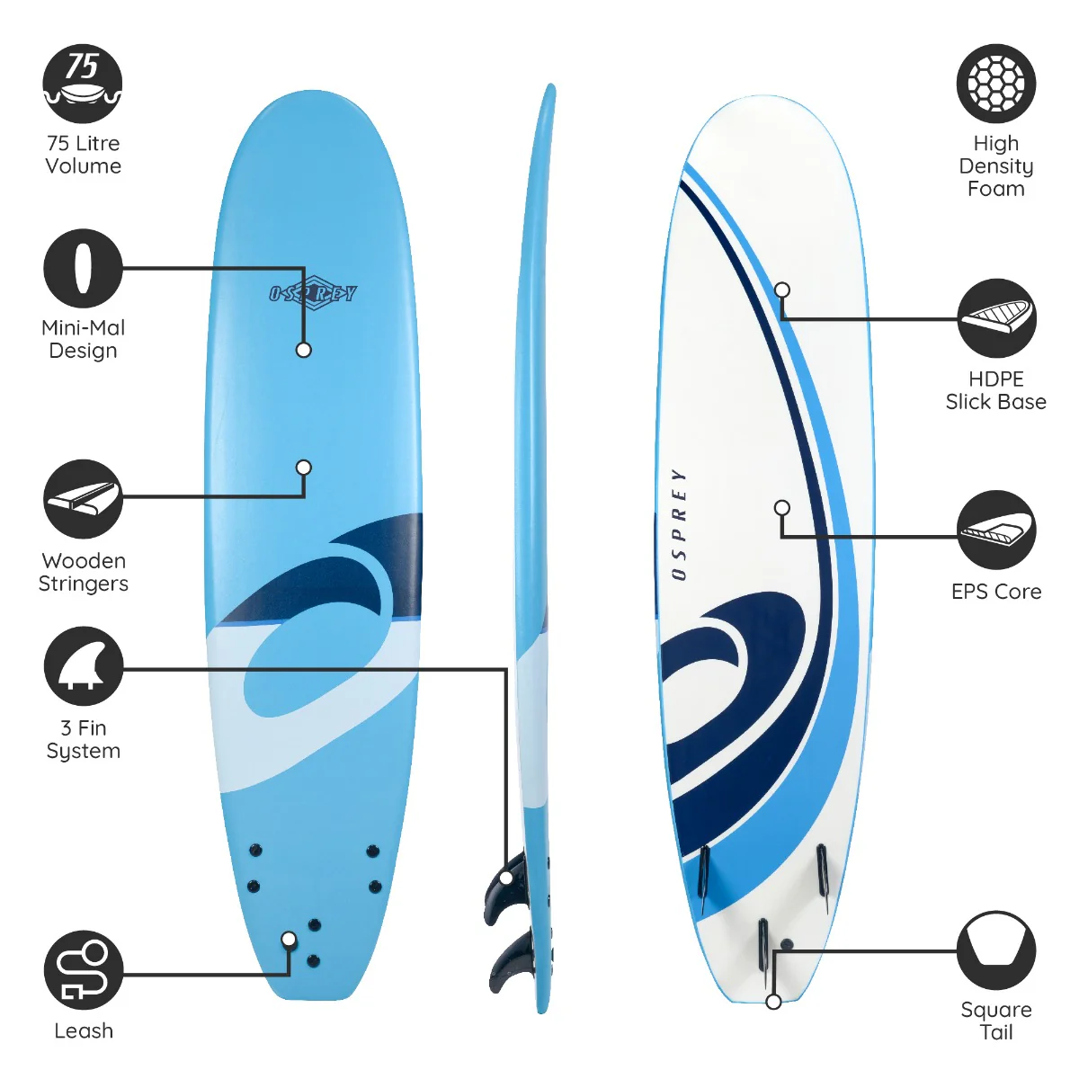 8ft 2in Foam Surfboard - Logo - Image 6