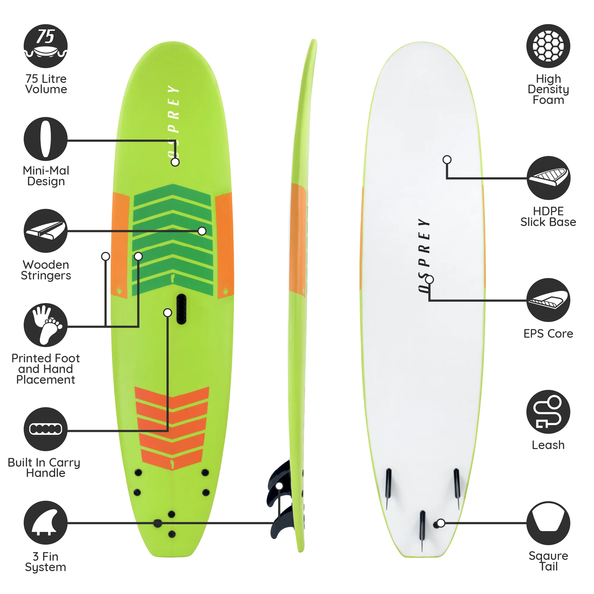 8ft 2in Foam Surfboard - Learn To Surf - Image 6