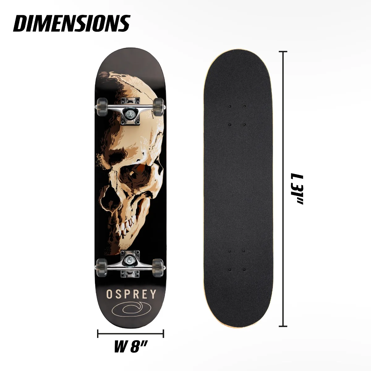 8" x 31" Complete Double Kick Skateboard - Skull Sessions - Image 6
