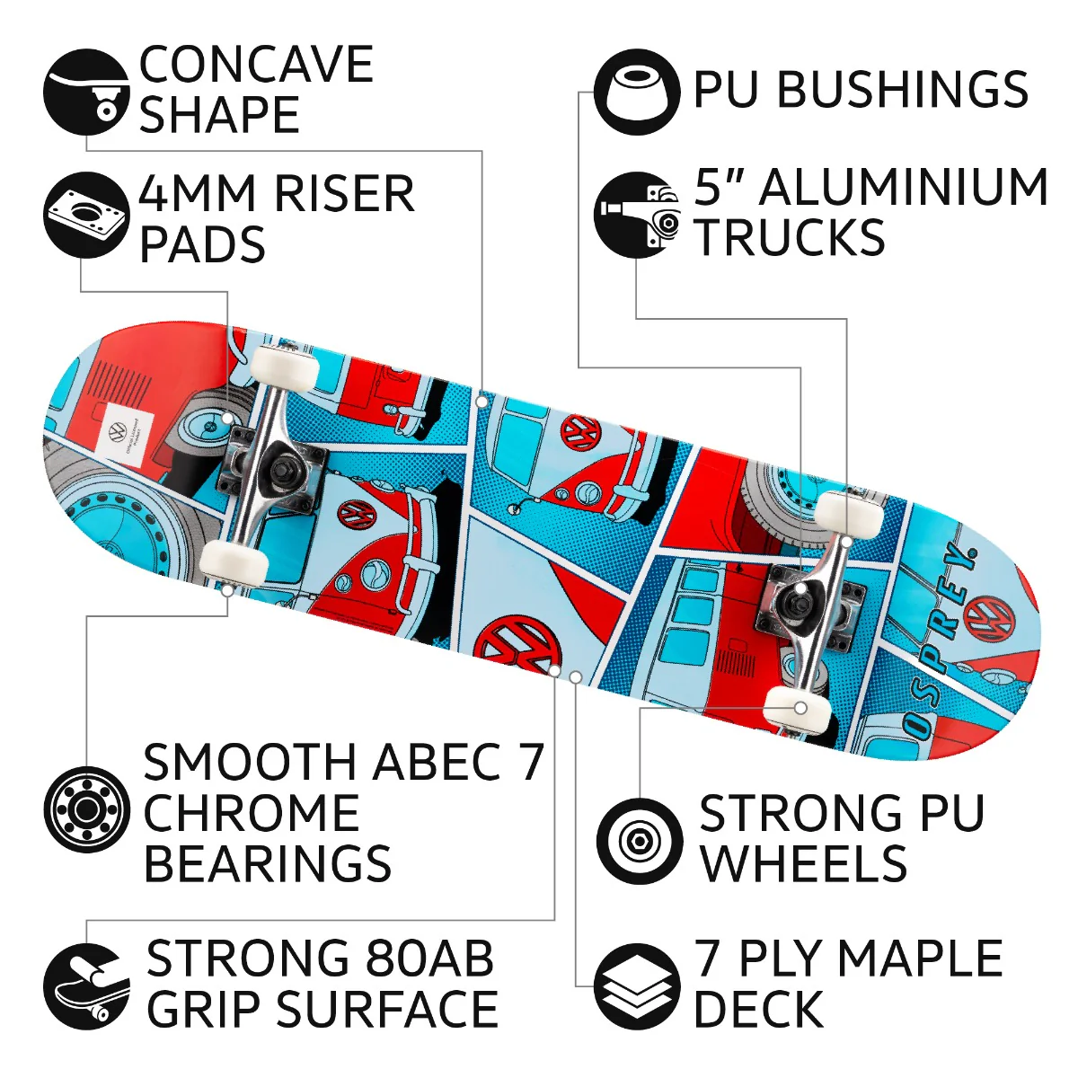 8" x 31" Complete Double Kick Skateboard - VW COMIC - Image 6
