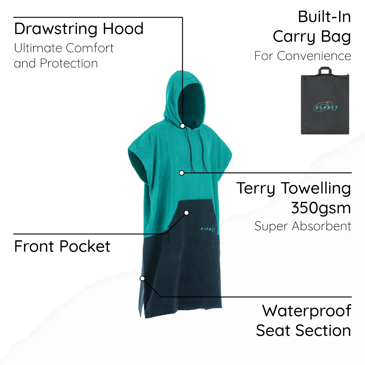 Adult Hooded Poncho Towel - Aqua - Image 6