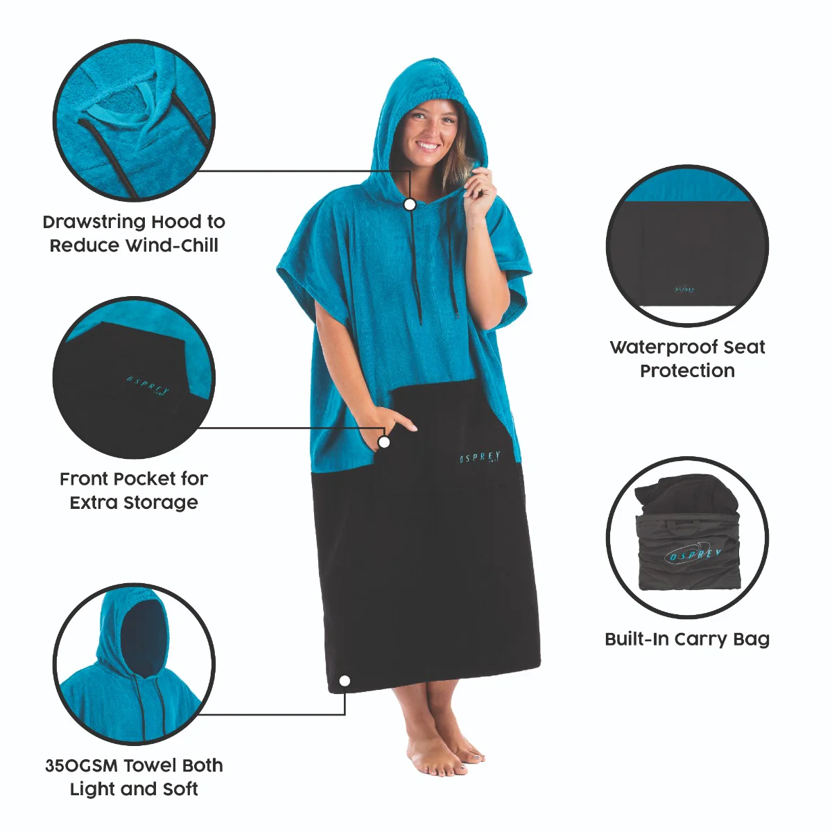 Adult Hooded Poncho Towel - Blue - Image 7