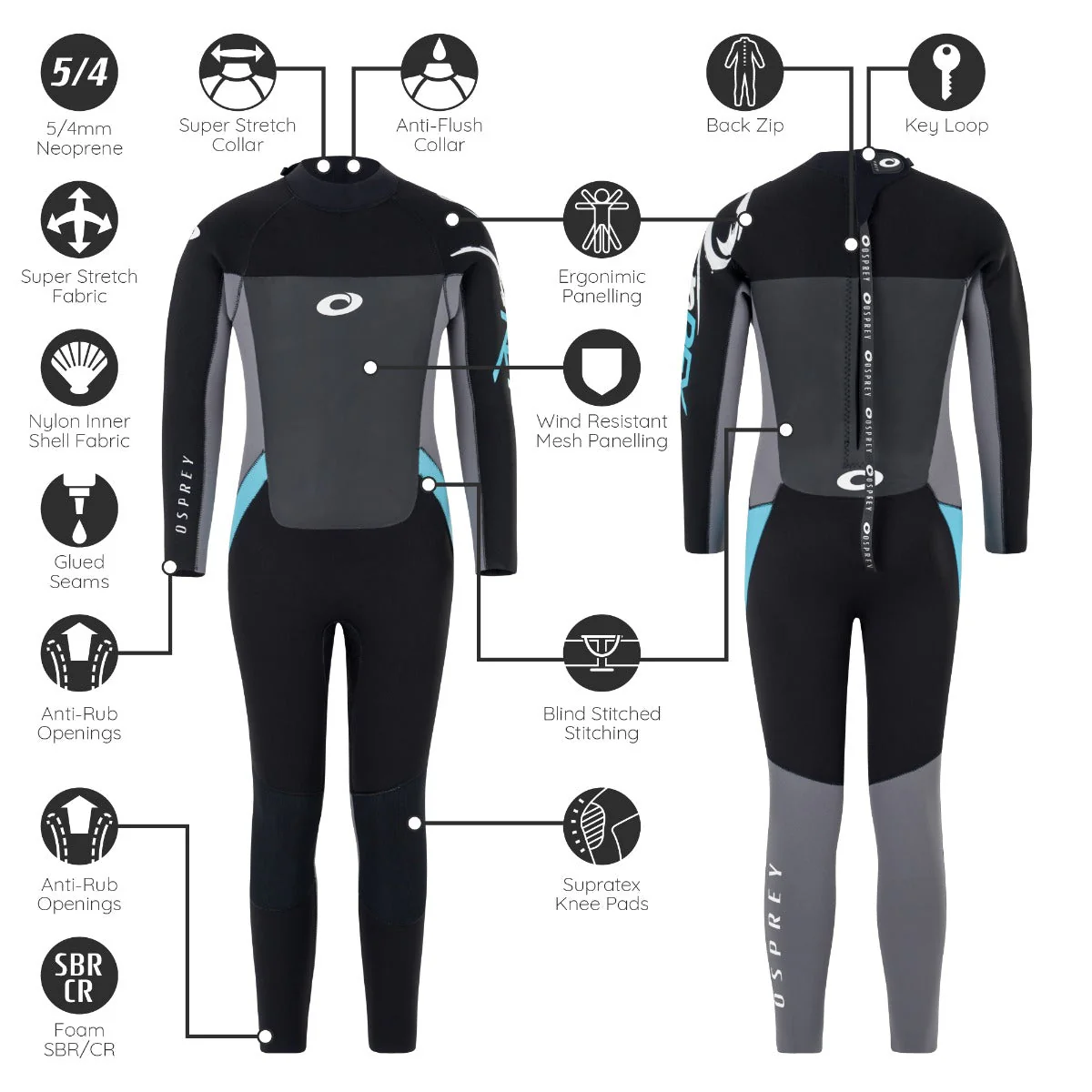 Kids 5mm Origin Full Length  Wetsuit - Blue - Image 6