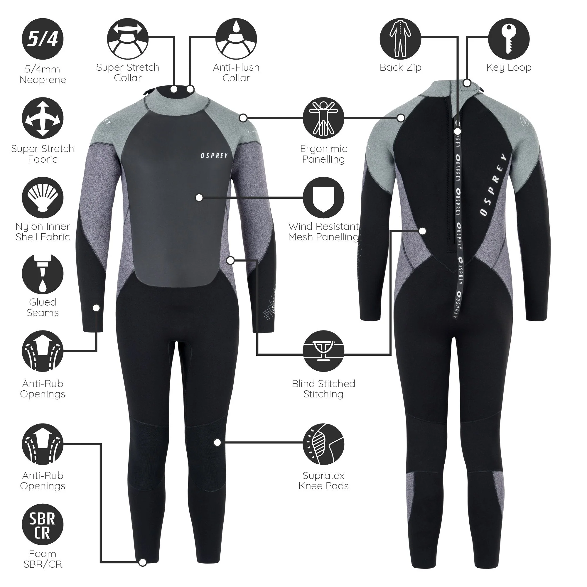 Kids 5mm Zero Full Length Wetsuit - Grey - Image 7